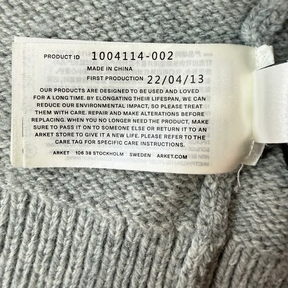 Arket Wool Quarter Zip Oversized Pullover Polo Sweater Large Gray Minimalist